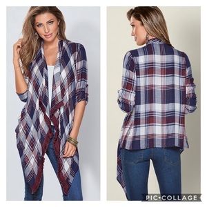 Nwot Venus Plaid Fringe Cardigan 